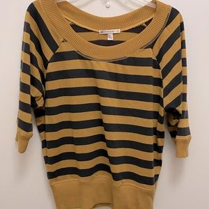 Knit charcoal and mustard striped top size large